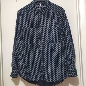 Free People Women's Corduroy Black Paisley Boho Hippie Button Down Shirt Sz M